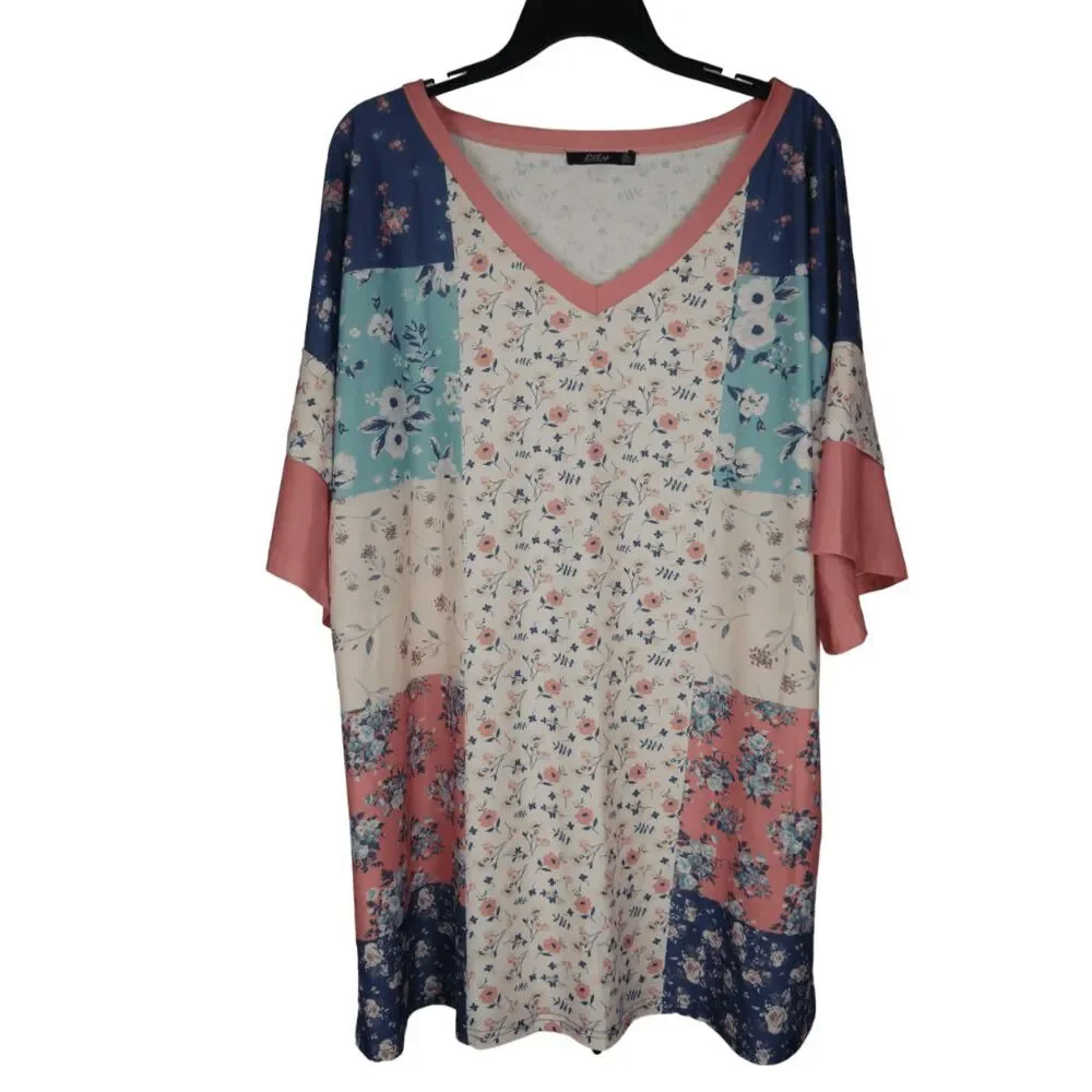 Women's Floral Ruffle-Sleeve V-Neck Tunic XL